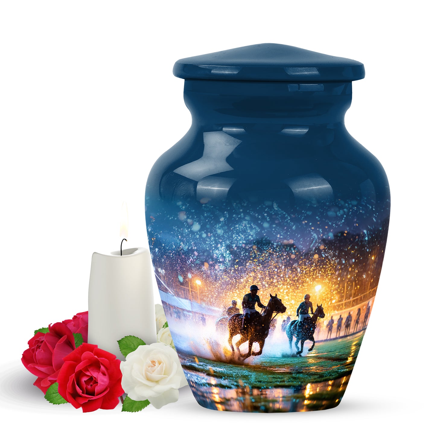 Personalized Blue Horse Polo Cremation Urns for Ashes - Transcendent 10-inch - Yatskia