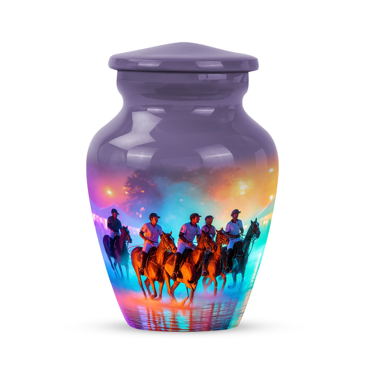 Personalized Magnificent Horse Polo Cremation Urns - Purple 10-inch, 200 cu in - Yatskia