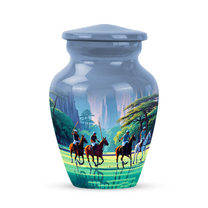 Illustrious Horse Polo Memorial Cremation Urns - Blue 10-inch, 200 cu in - Yatskia