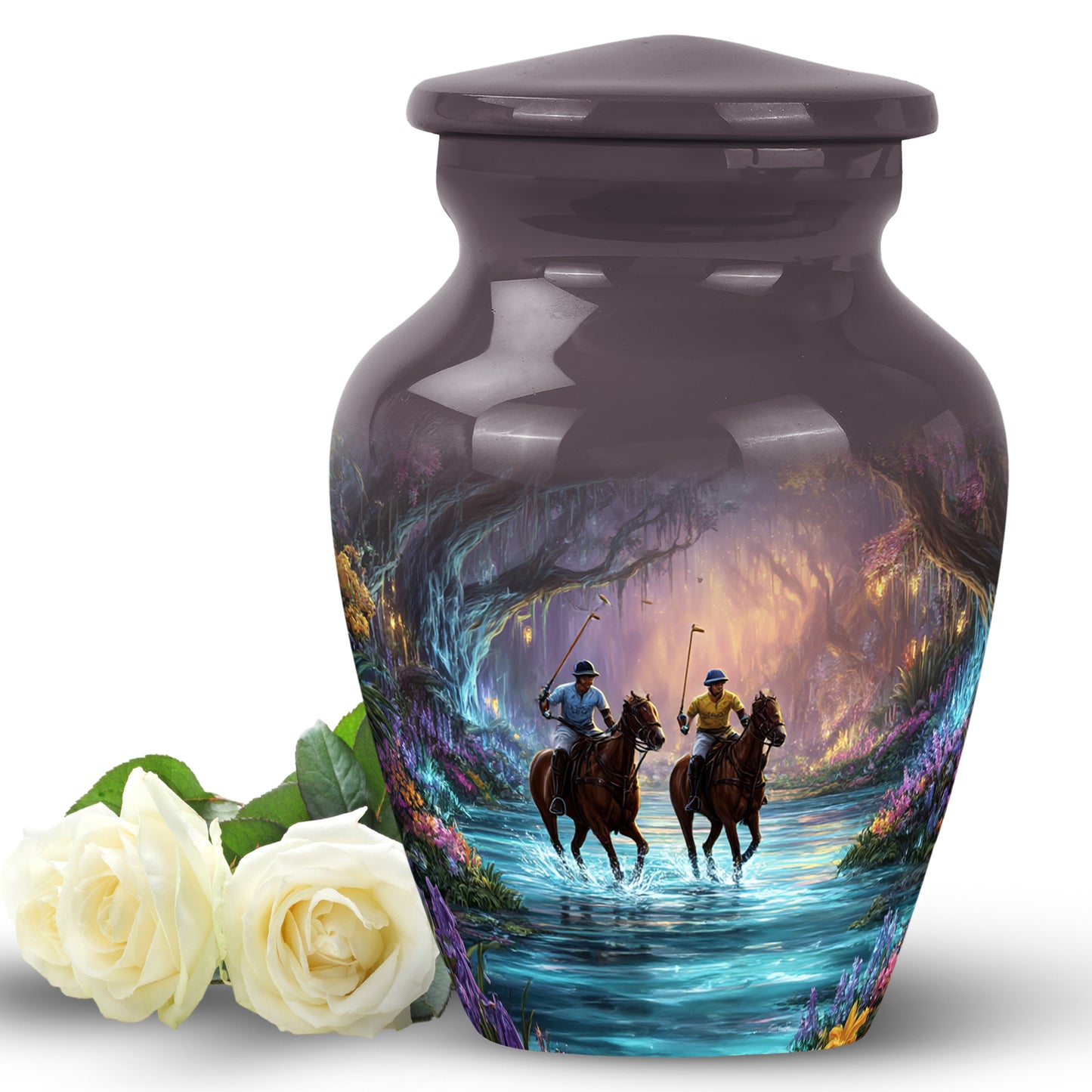 Luminous Black Horse Polo Legacy Urn for Human Ashes - 10-inch, 200 cu in - Yatskia