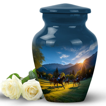 Personalized Seraphic Horse Polo Cremation Urns - Blue 10-inch, 200 cu in - Yatskia