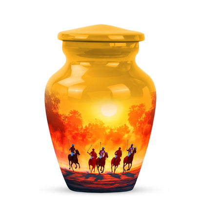 Personalized Gold Cherished Horse Polo Cremation Urns for Human Ashes - 10-inch, 200 cu in - Yatskia