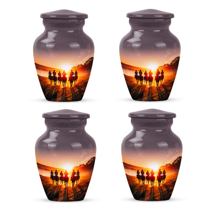 Dark Black Horse Polo Cremation Urn side profile showing urn shape - traditional horse polo engraving with hand-polished finish - 10 inch aluminum urn for cremated remains