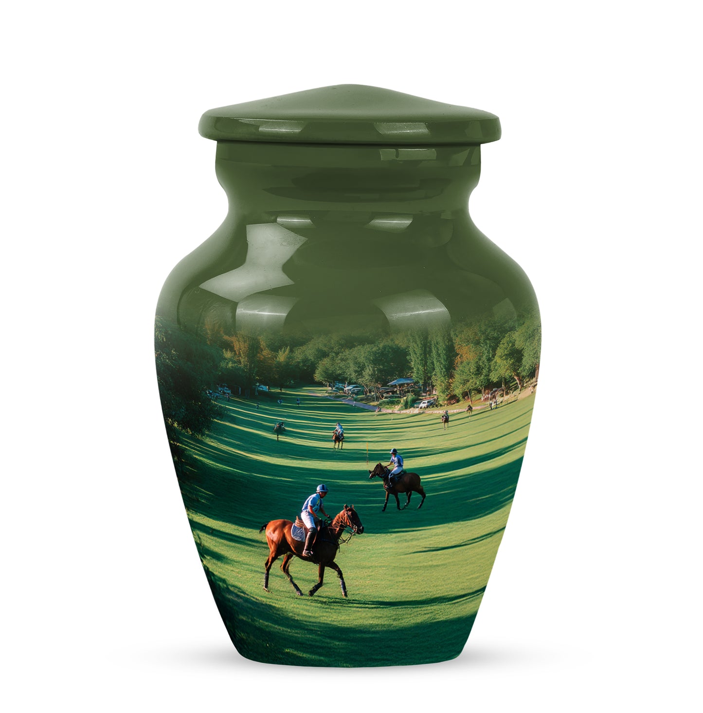 Ethereal Horse Polo Memorial Cremation Urns - Green 10-inch, 200 cu in - Yatskia