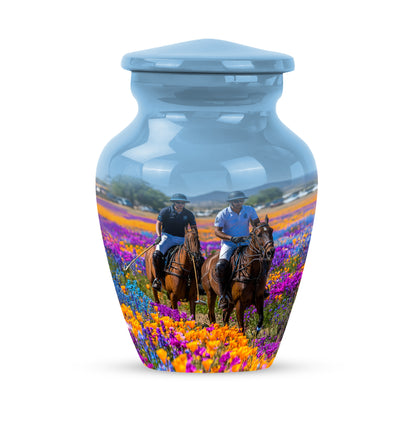 Ethereal Horse Polo Memorial Cremation Urns - Blue 10-inch, 200 cu in - Yatskia
