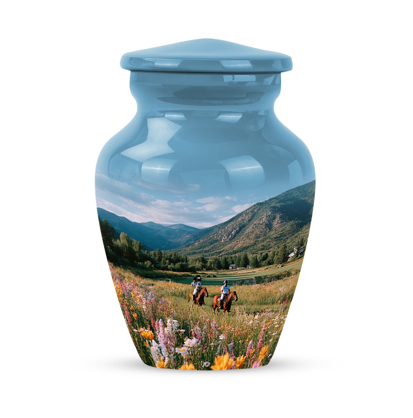 Personalized Blue Horse Polo Cremation Urns for Ashes - Majestic 10-inch - Yatskia
