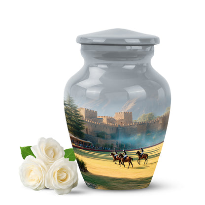 Personalized Silver Cherished Horse Polo Cremation Urns for Human Ashes - 10-inch, 200 cu in - Yatskia