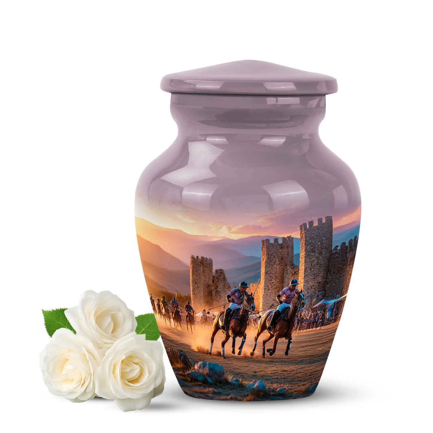 Personalized Horse Polo Cremation Urns - Soothing Gray 10-inch, 200 cu in - Yatskia