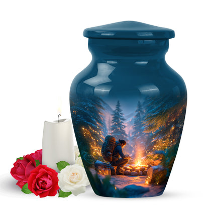 Resplendent Blue Campfire Cremation Urn for Ashes - 10-inch, 200 cu in - Yatskia
