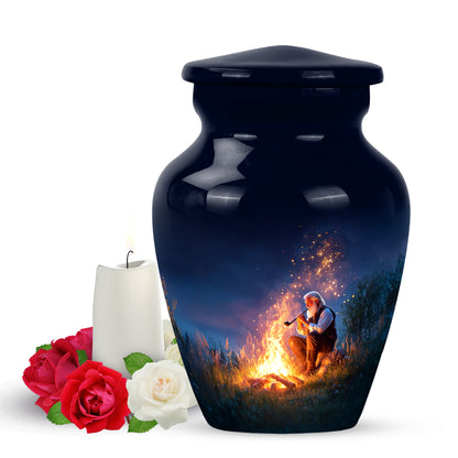 Blue Campfire Cremation Urns - Opulent Keepsake 10-inch, 200 cu in - Yatskia