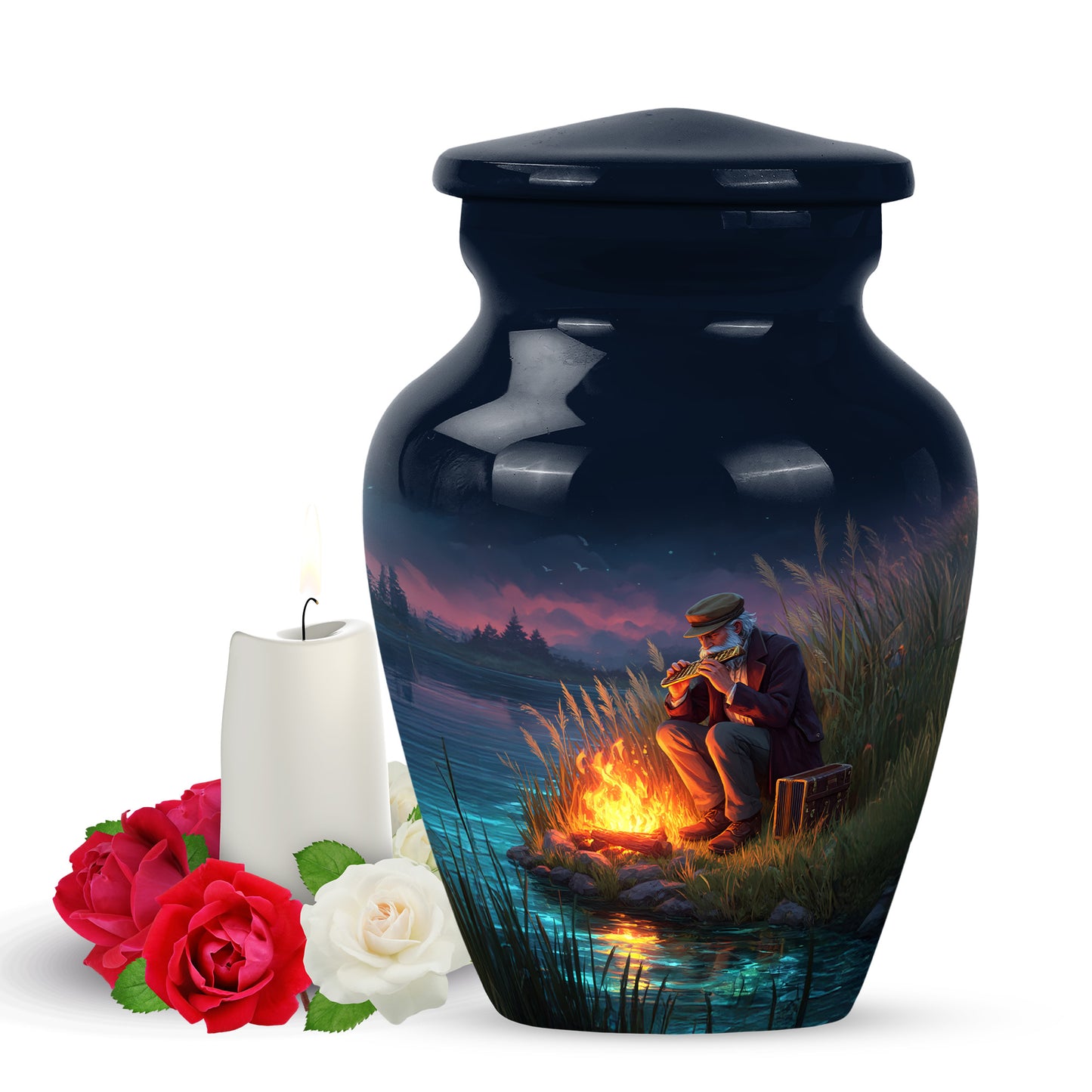 Personalized Blue Campfire Cremation Urns for Ashes - Majestic 10-inch - Yatskia
