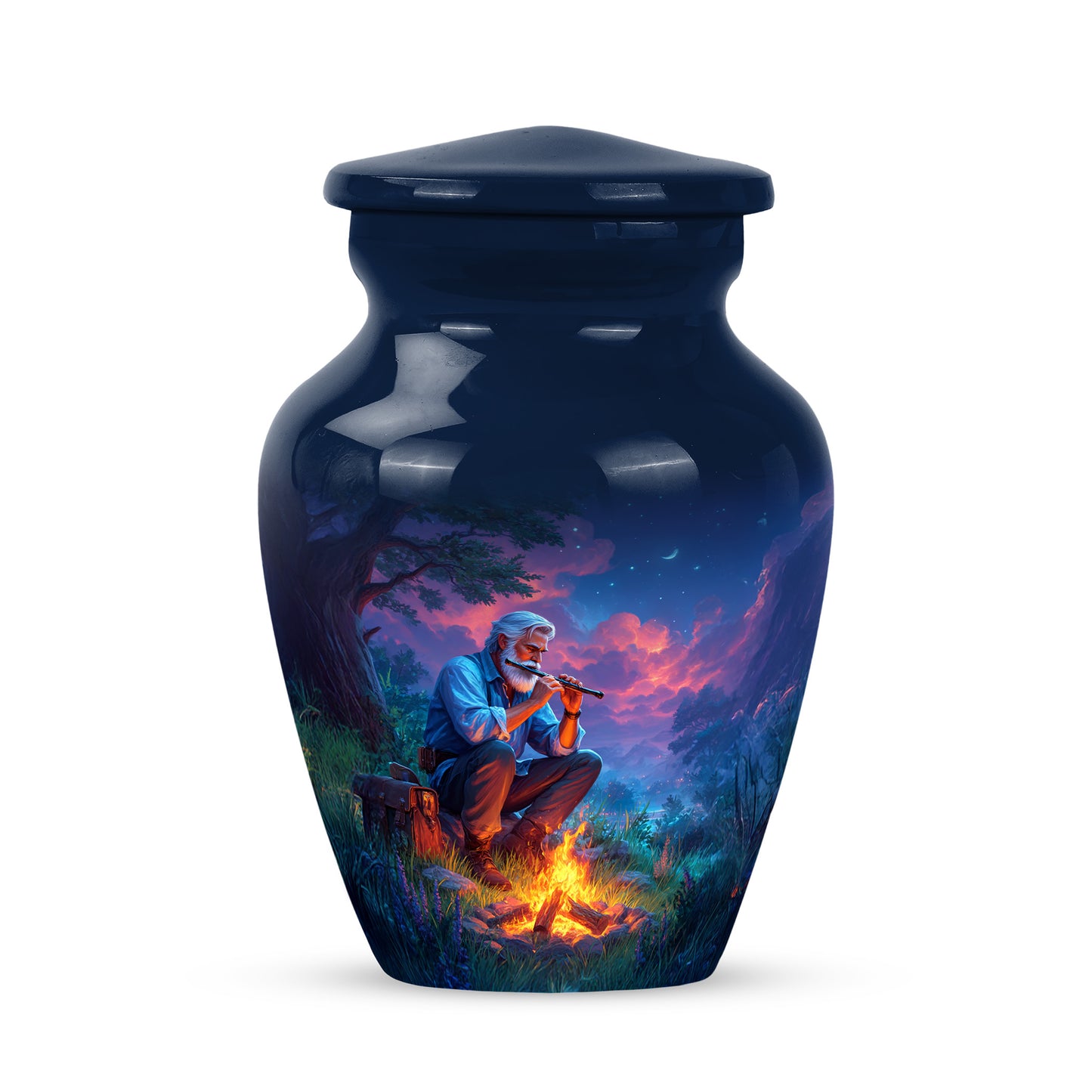 Blue Comforting Campfire Memorial Urn for Ashes - 10-inch, 200 cu in - Yatskia