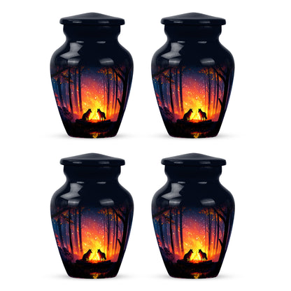 Vivid Blue Campfire Cremation Urn side profile showing urn shape - elegant classic campfire relief with fine detailing - 10 inch aluminum urn for cremated remains