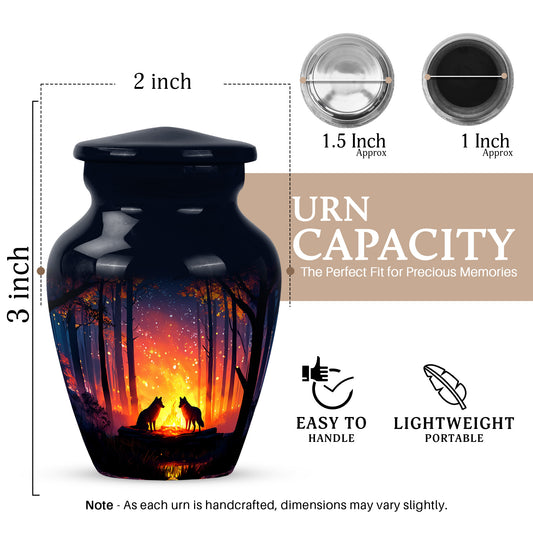 Twilight Blue Campfire Cremation Urn close-up of engraving and surface detail - traditional campfire engraving with hand-polished finish - mini keepsake memorial for portion of cremation ashes