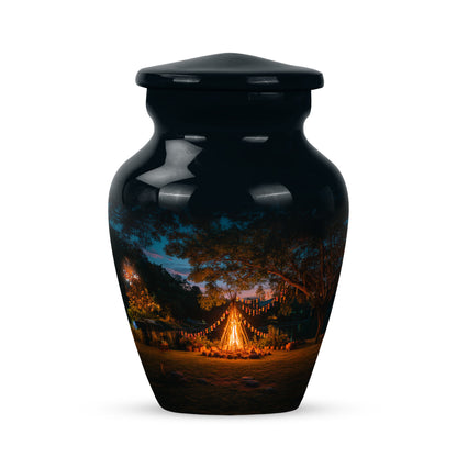 Blue Comforting Campfire Memorial Urn for Ashes - 10-inch, 200 cu in - Yatskia