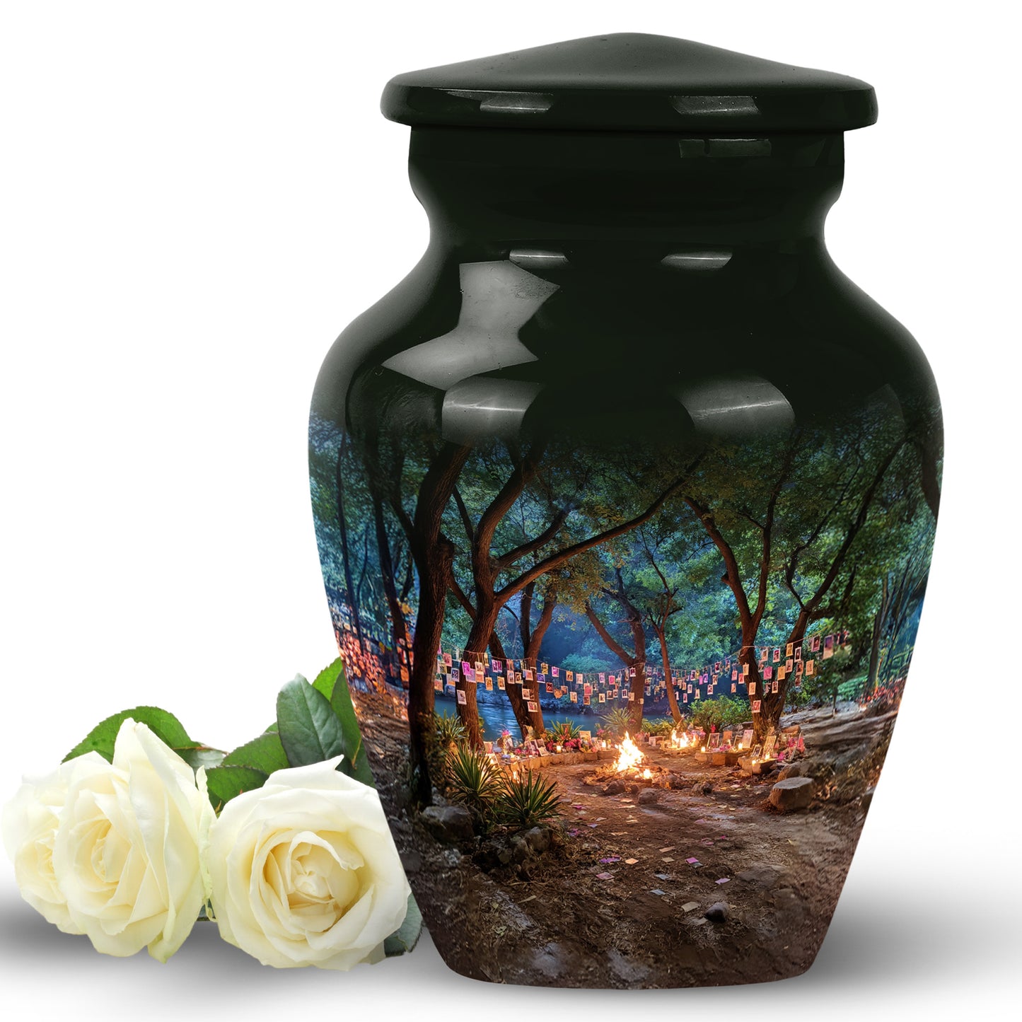 Personalized Black Steadfast Campfire Cremation Urns for Human Ashes - 10-inch, 200 cu in - Yatskia