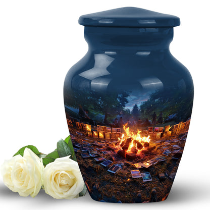 Dignified Blue Campfire Cremation Urn for Ashes - 10-inch, 200 cu in - Yatskia