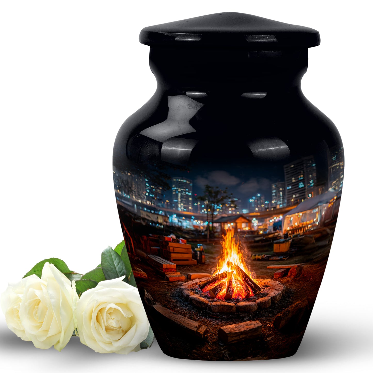 Black Stately Campfire Cremation Urns for Human Ashes - 10-inch, 200 cu in - Yatskia