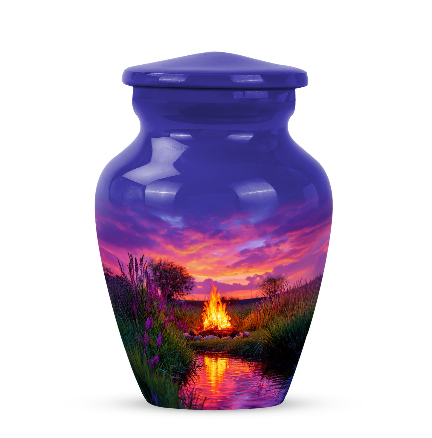 Personalized Elegant Campfire Cremation Urns - Blue 10-inch, 200 cu in - Yatskia