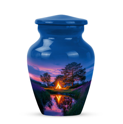 Personalized Magnificent Campfire Cremation Urns - Blue 10-inch, 200 cu in - Yatskia