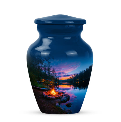 Blue Treasured Campfire Cremation Urns for Human Ashes - 10-inch, 200 cu in - Yatskia