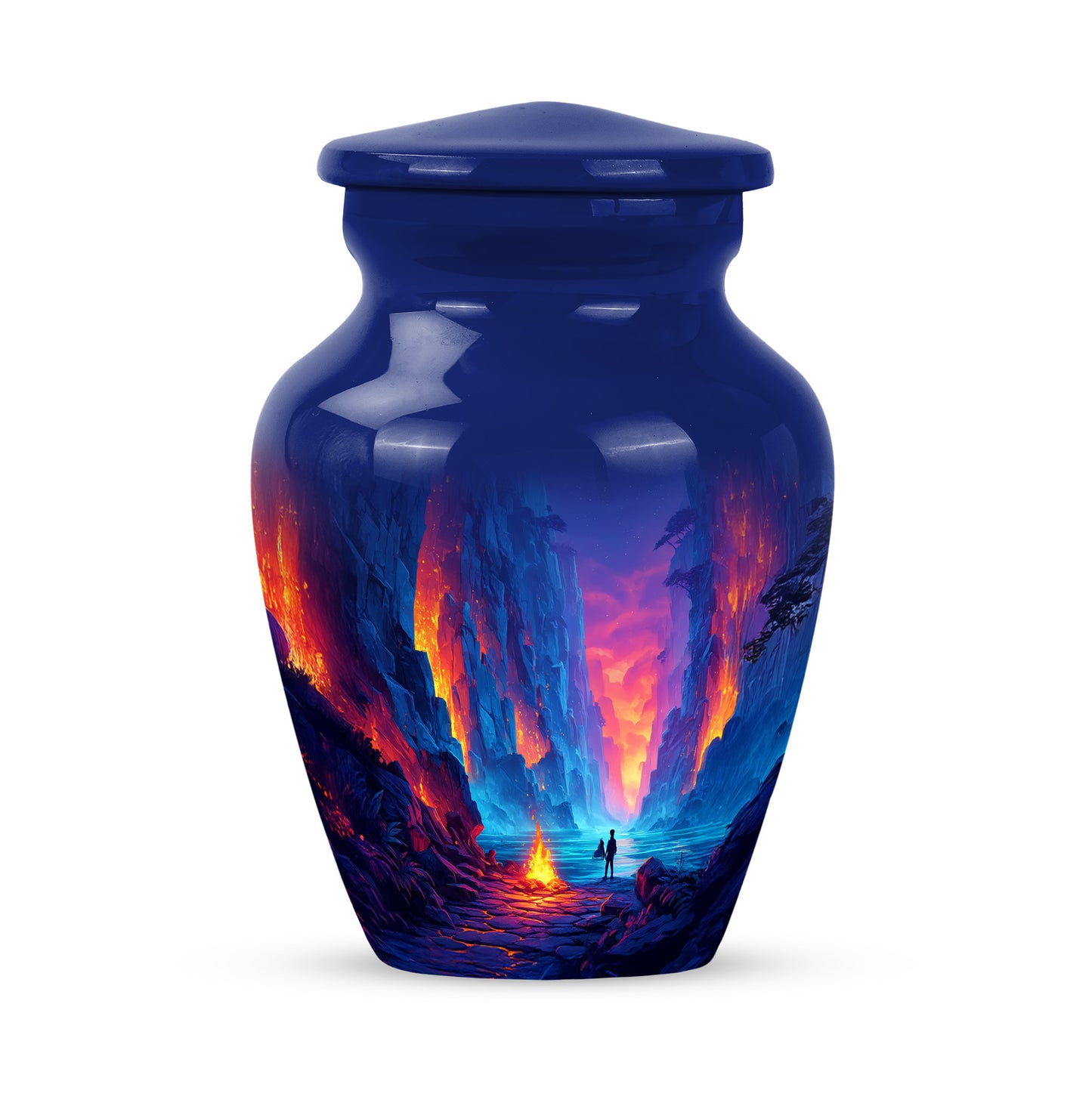 Lustrous Campfire Cremation Urns for Human Ashes - Blue 10-inch - Yatskia
