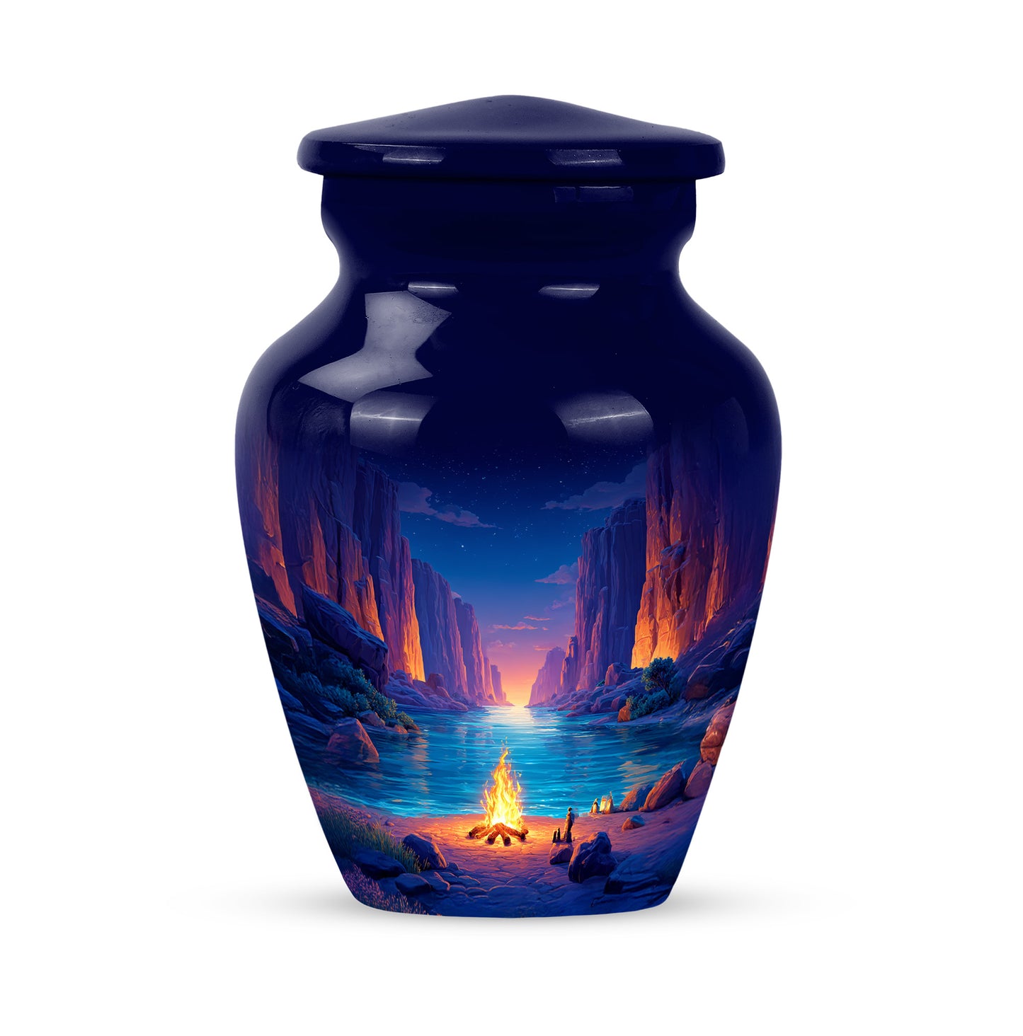 Blue Sacred Campfire Cremation Urns for Human Ashes - 10-inch, 200 cu in - Yatskia
