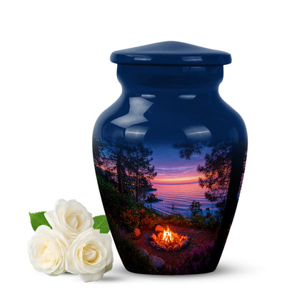 Personalized Blue Heavenly Campfire Cremation Urns for Human Ashes - 10-inch, 200 cu in - Yatskia