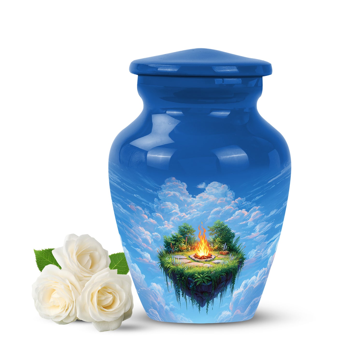 Blue Venerable Campfire Cremation Urns for Human Ashes - 10-inch, 200 cu in - Yatskia