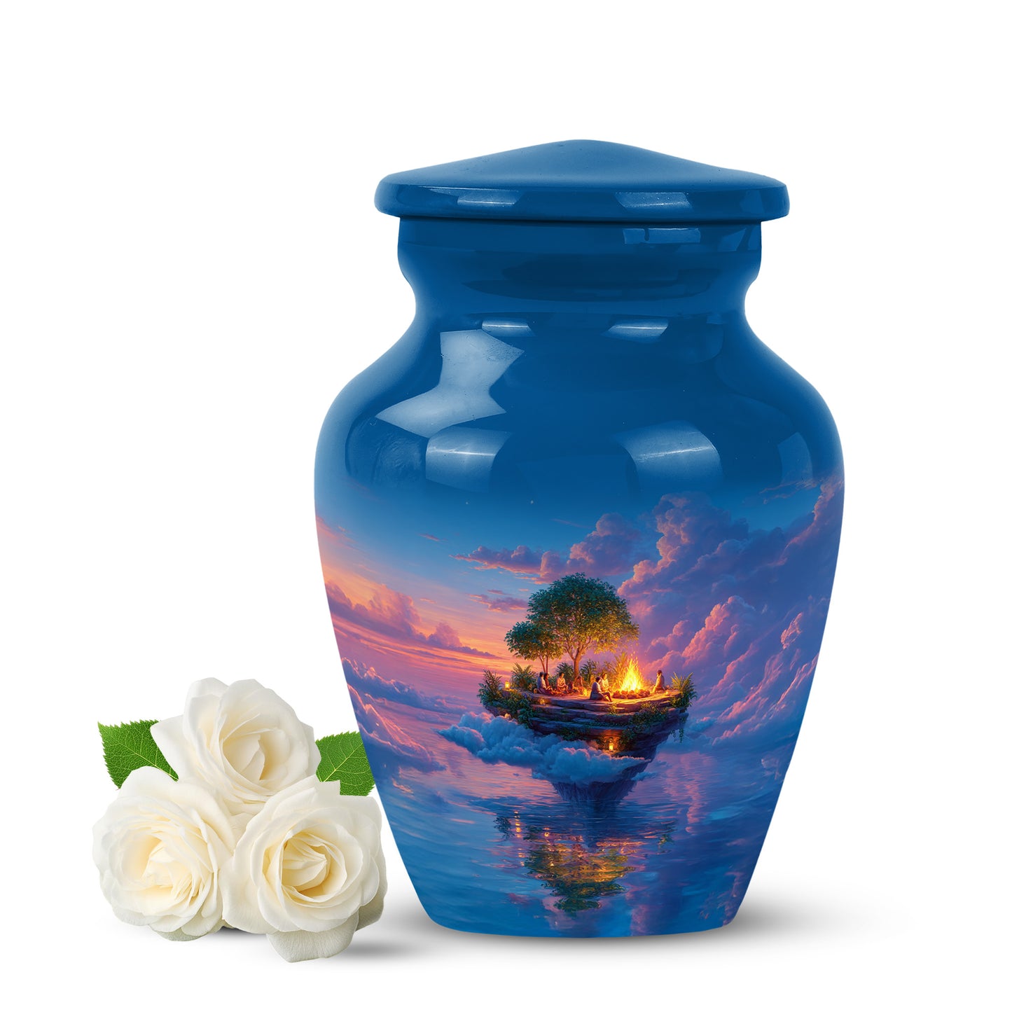 Blue Campfire Haven Cremation Urns for Human Ashes - 10-inch, 200 cu in - Yatskia