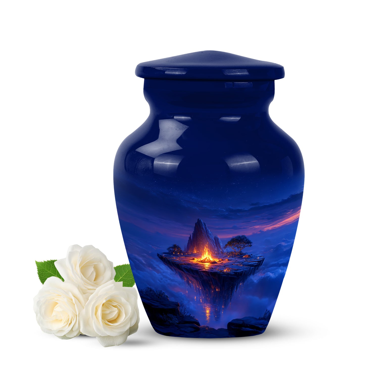 Radiant Campfire Memorial Cremation Urns - Blue 10-inch, 200 cu in - Yatskia