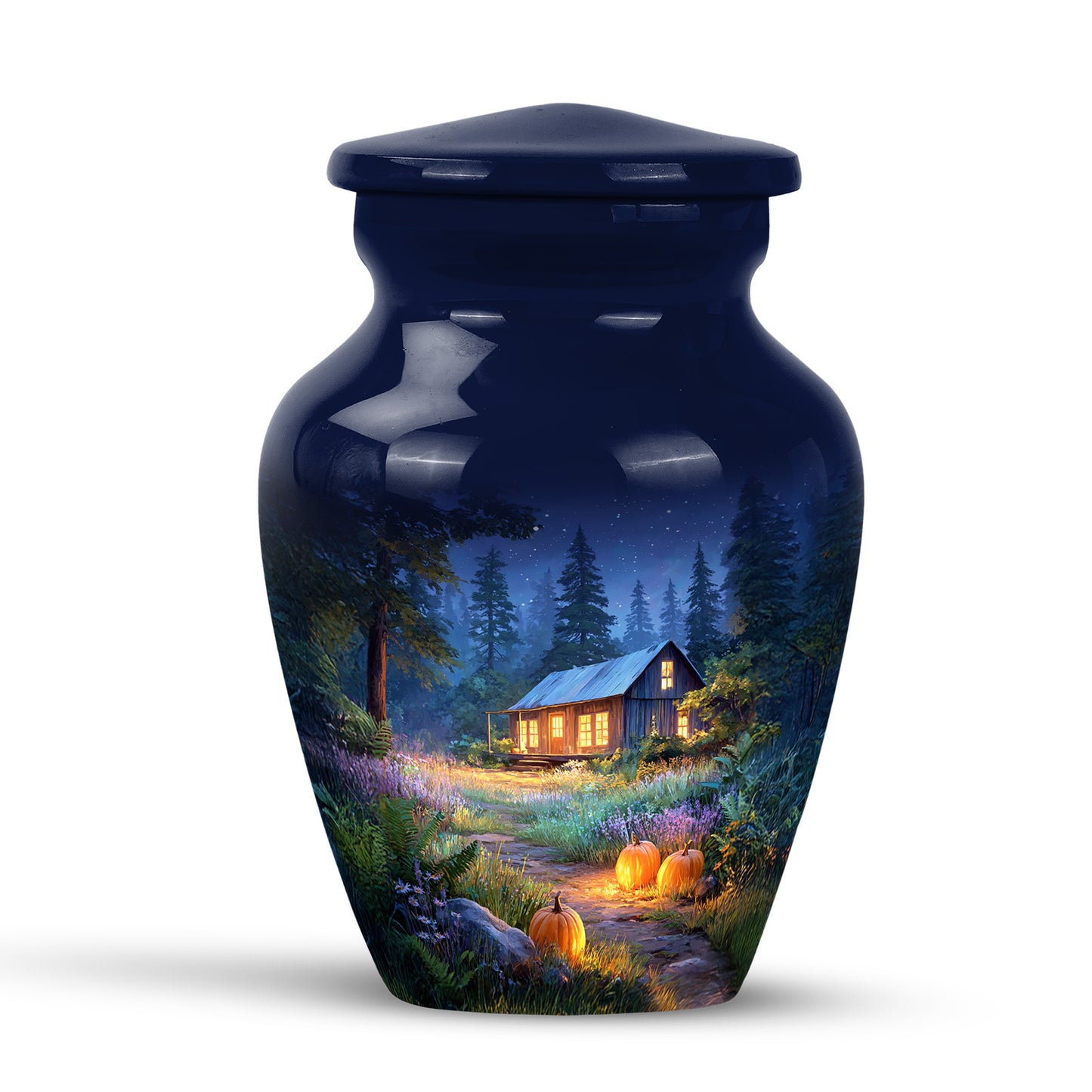 Personalized Blue Halloween Cremation Urns for Ashes - Peaceful 10-inch - Yatskia