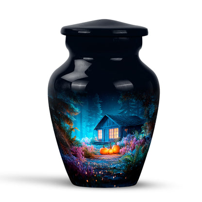 Graceful Blue Halloween Haven Urn for Human Ashes - 10-inch, 200 cu in - Yatskia