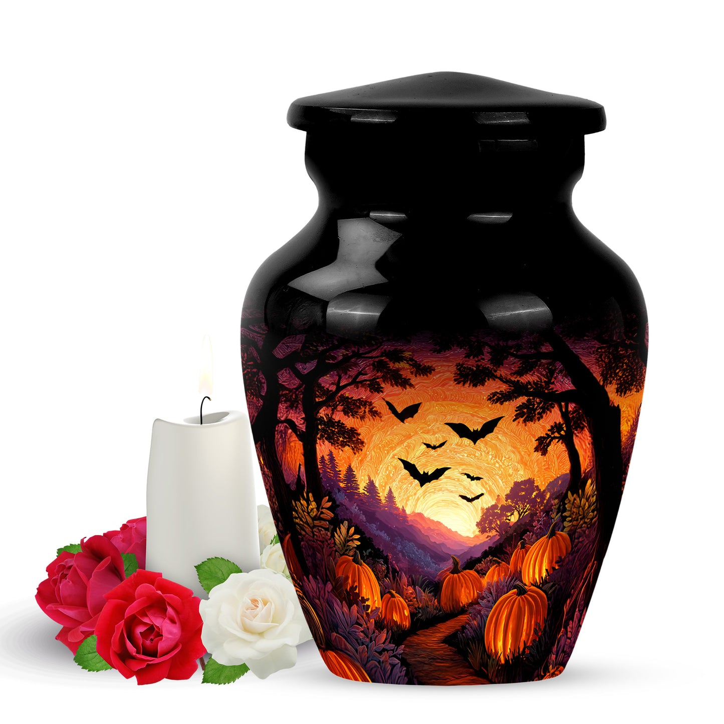 Personalized Refined Halloween Cremation Urns - Black 10-inch, 200 cu in - Yatskia