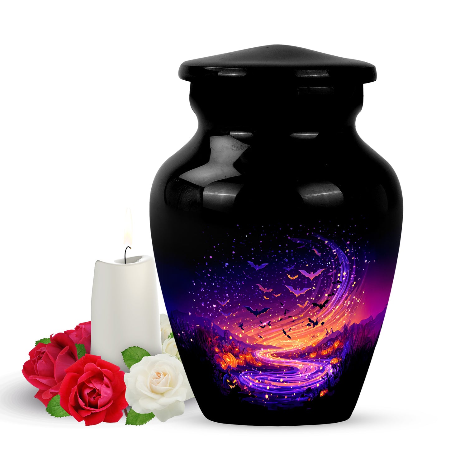 Black Serene Halloween Memorial Urn for Ashes - 10-inch, 200 cu in - Yatskia