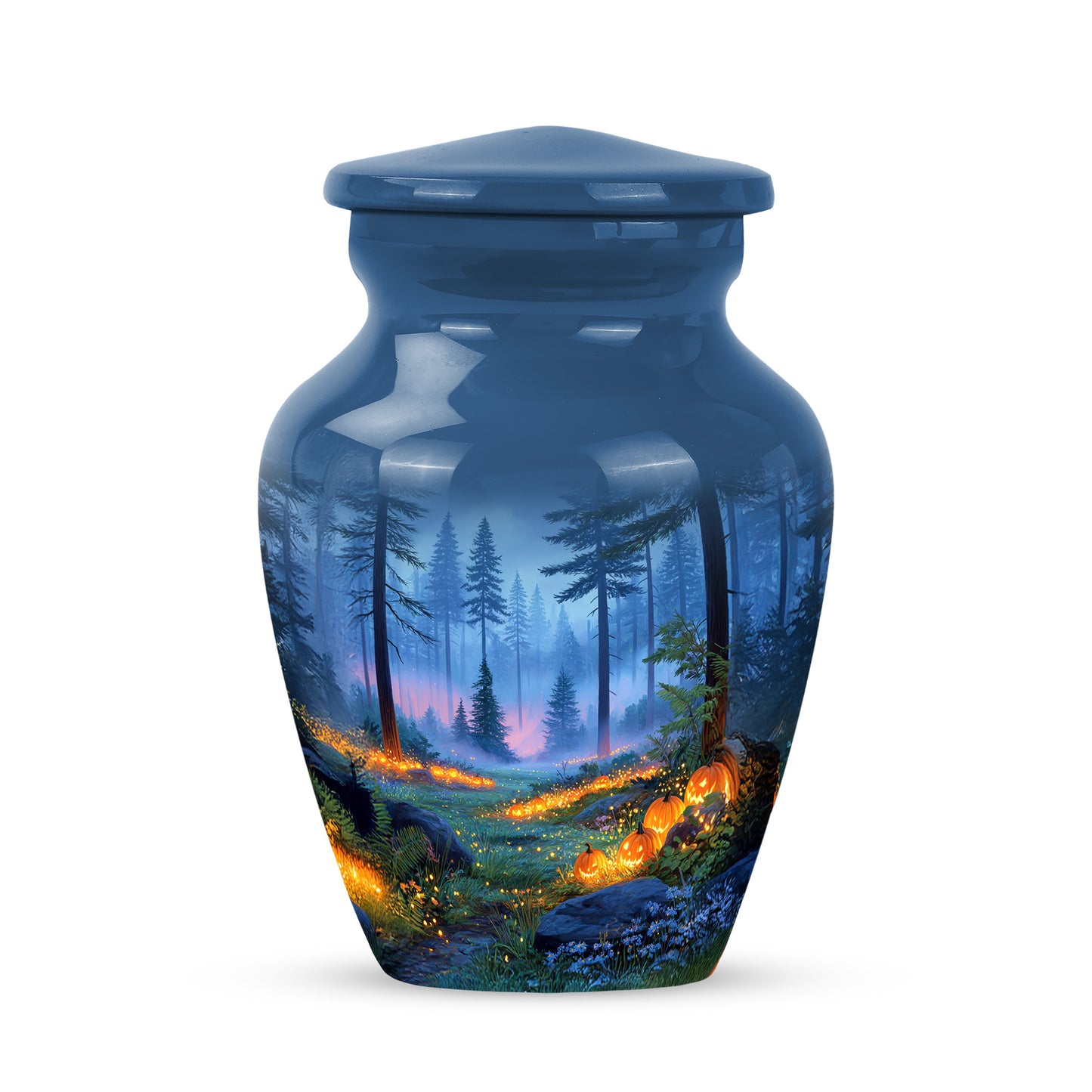 Blue Comforting Halloween Memorial Urn for Ashes - 10-inch, 200 cu in - Yatskia