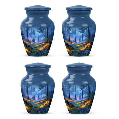 Vivid Blue Halloween Cremation Urn side profile showing urn shape - elegant classic halloween relief with fine detailing - 10 inch aluminum urn for cremated remains