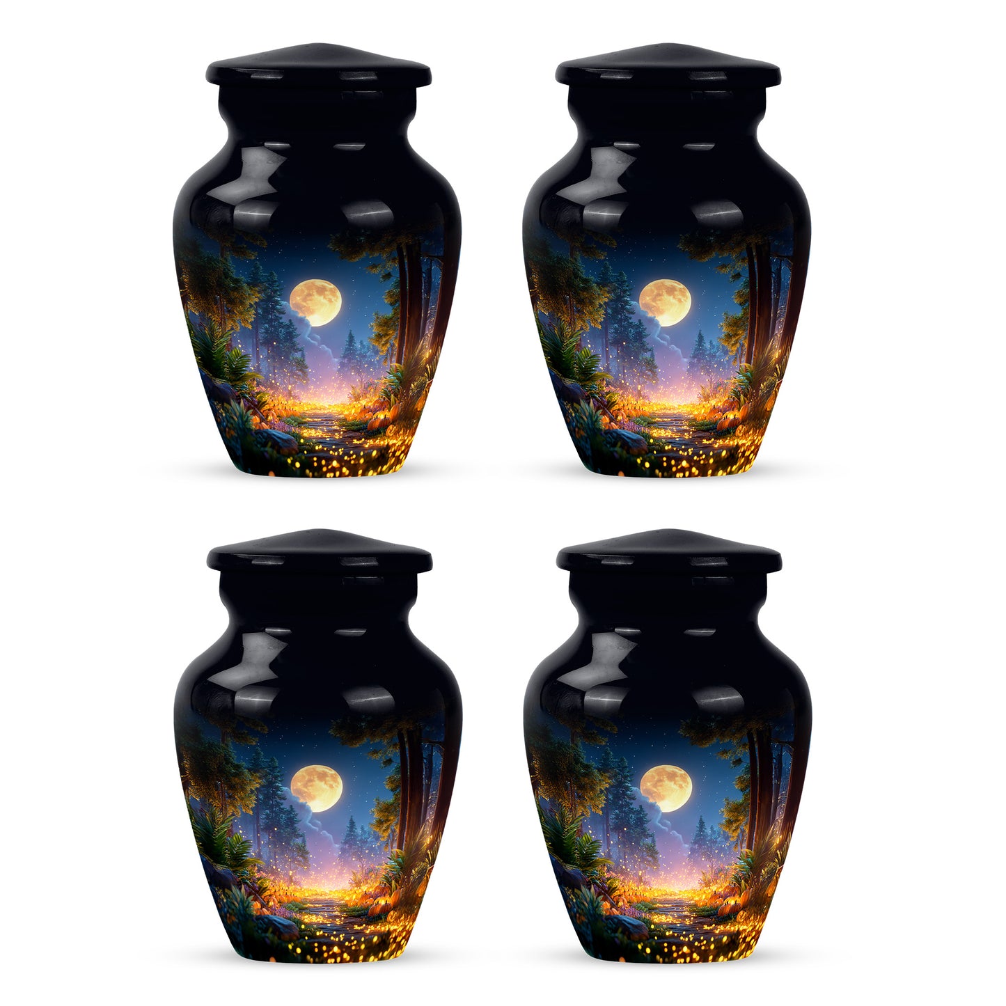 Obsidian Black Halloween Cremation Urn side profile showing urn shape - elegant classic halloween relief with fine detailing - 10 inch aluminum urn for cremated remains