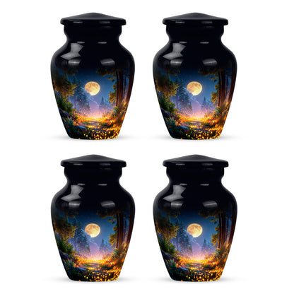 Obsidian Black Halloween Cremation Urn side profile showing urn shape - elegant classic halloween relief with fine detailing - 10 inch aluminum urn for cremated remains