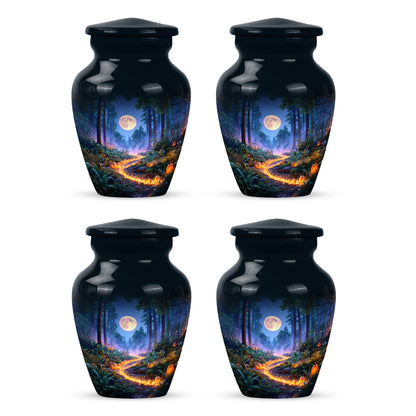 Powder Blue Halloween Cremation Urn side profile showing urn shape - timeless halloween motif etched into premium metal - 10 inch aluminum urn for cremated remains