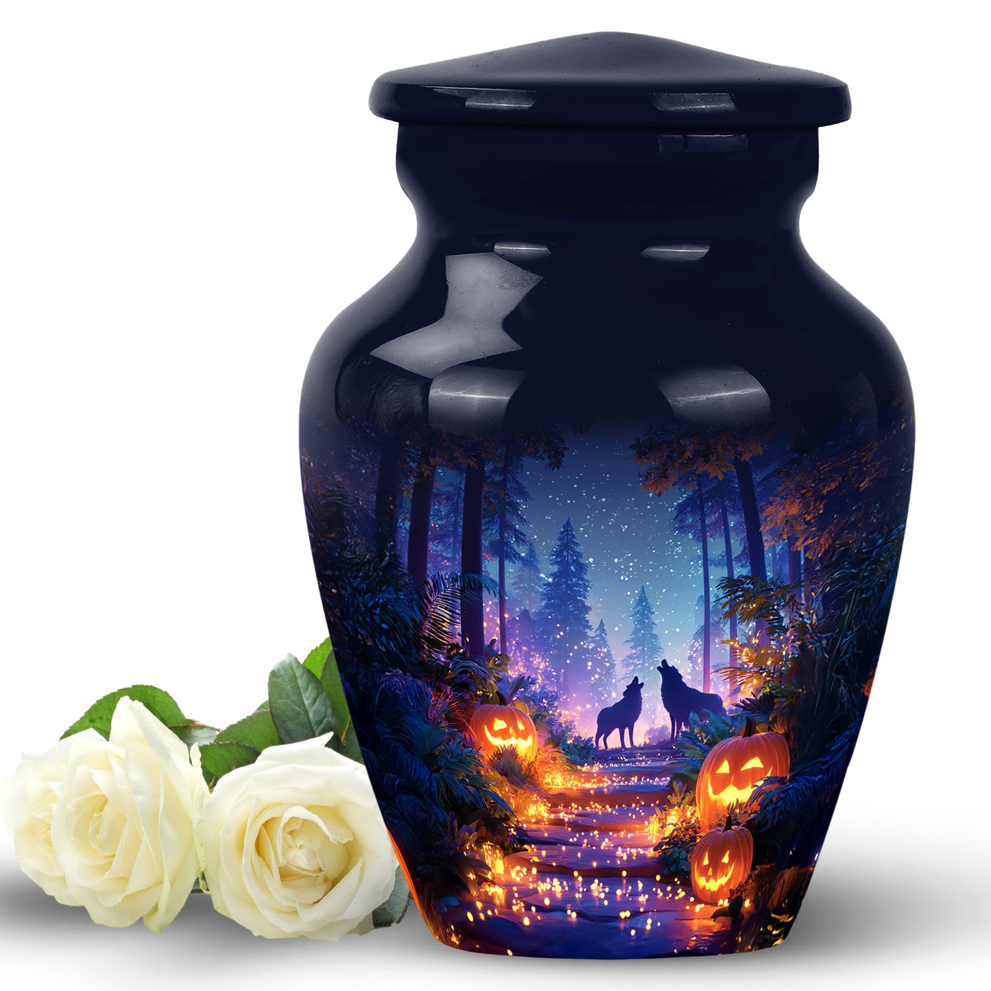 Blue Comforting Halloween Memorial Urn for Ashes - 10-inch, 200 cu in - Yatskia