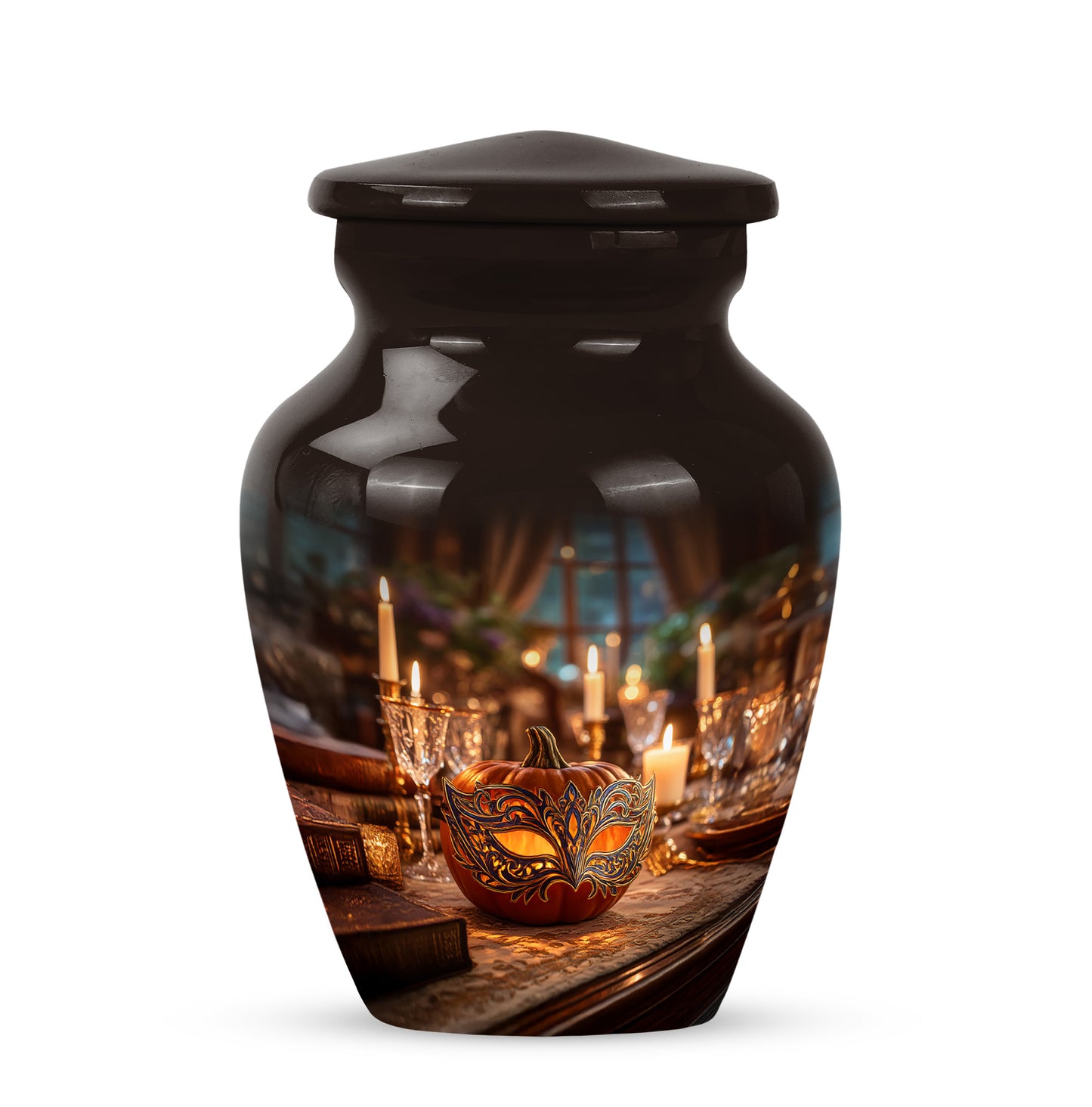 Distinguished Gold Halloween Cremation Urn for Ashes - 10-inch, 200 cu in - Yatskia