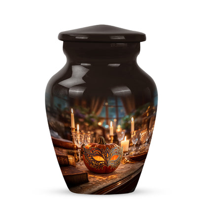 Distinguished Gold Halloween Cremation Urn for Ashes - 10-inch, 200 cu in - Yatskia