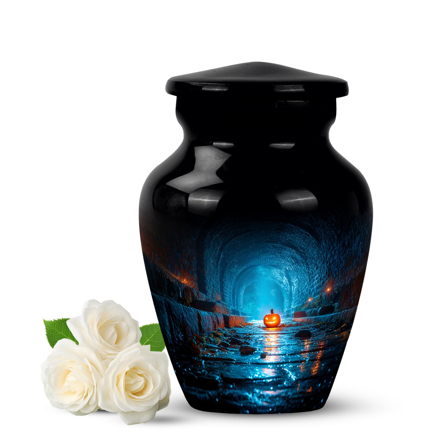 Everlasting Black Halloween Passage Urn for Human Ashes - 10-inch, 200 cu in - Yatskia