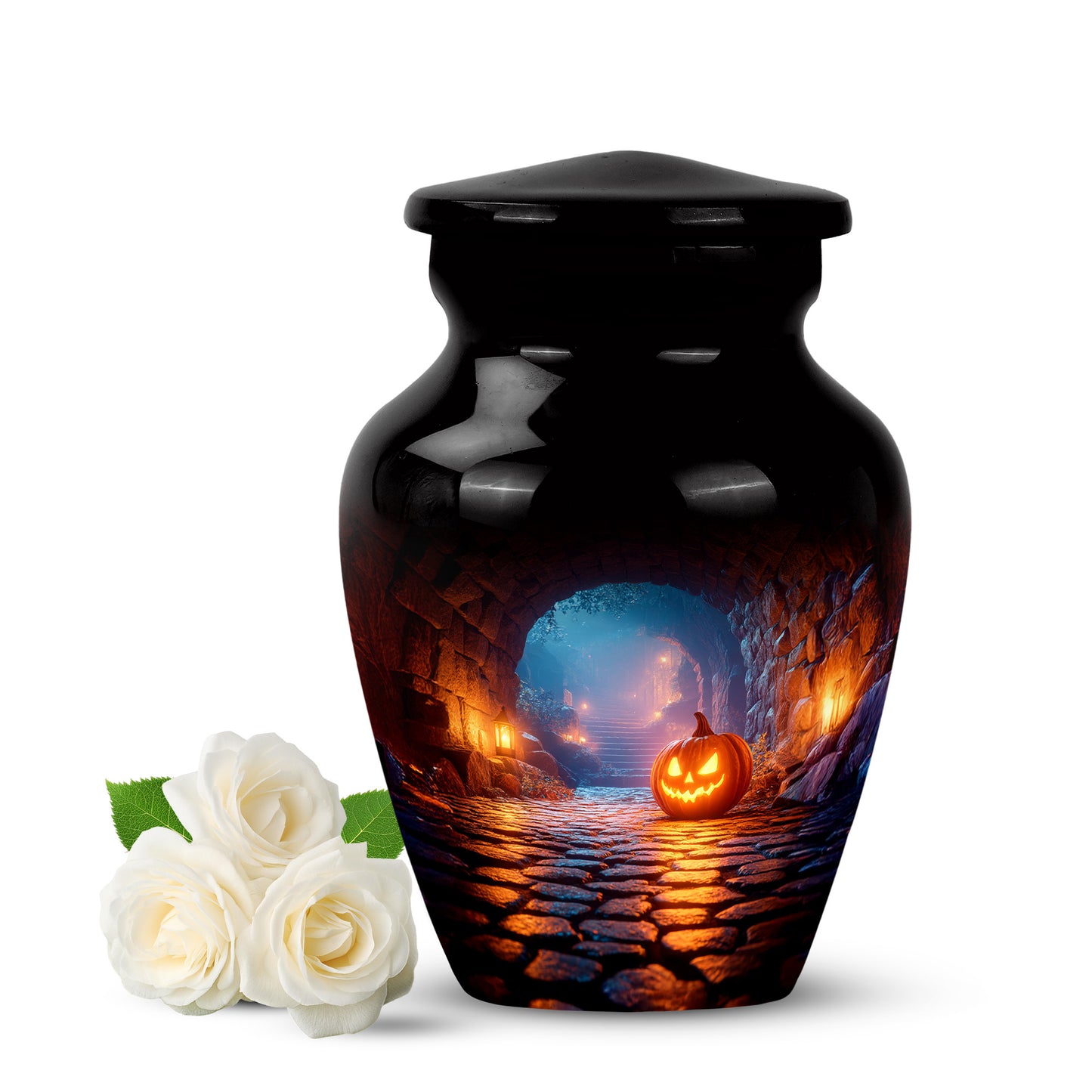 Personalized Black Steadfast Halloween Cremation Urns for Human Ashes - 10-inch, 200 cu in - Yatskia