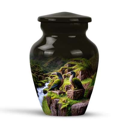 Gold Serene Hornbill Memorial Urn for Ashes - 10-inch, 200 cu in - Yatskia