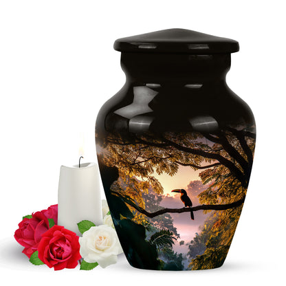 Resplendent Black Hornbill Cremation Urn for Ashes - 10-inch, 200 cu in - Yatskia