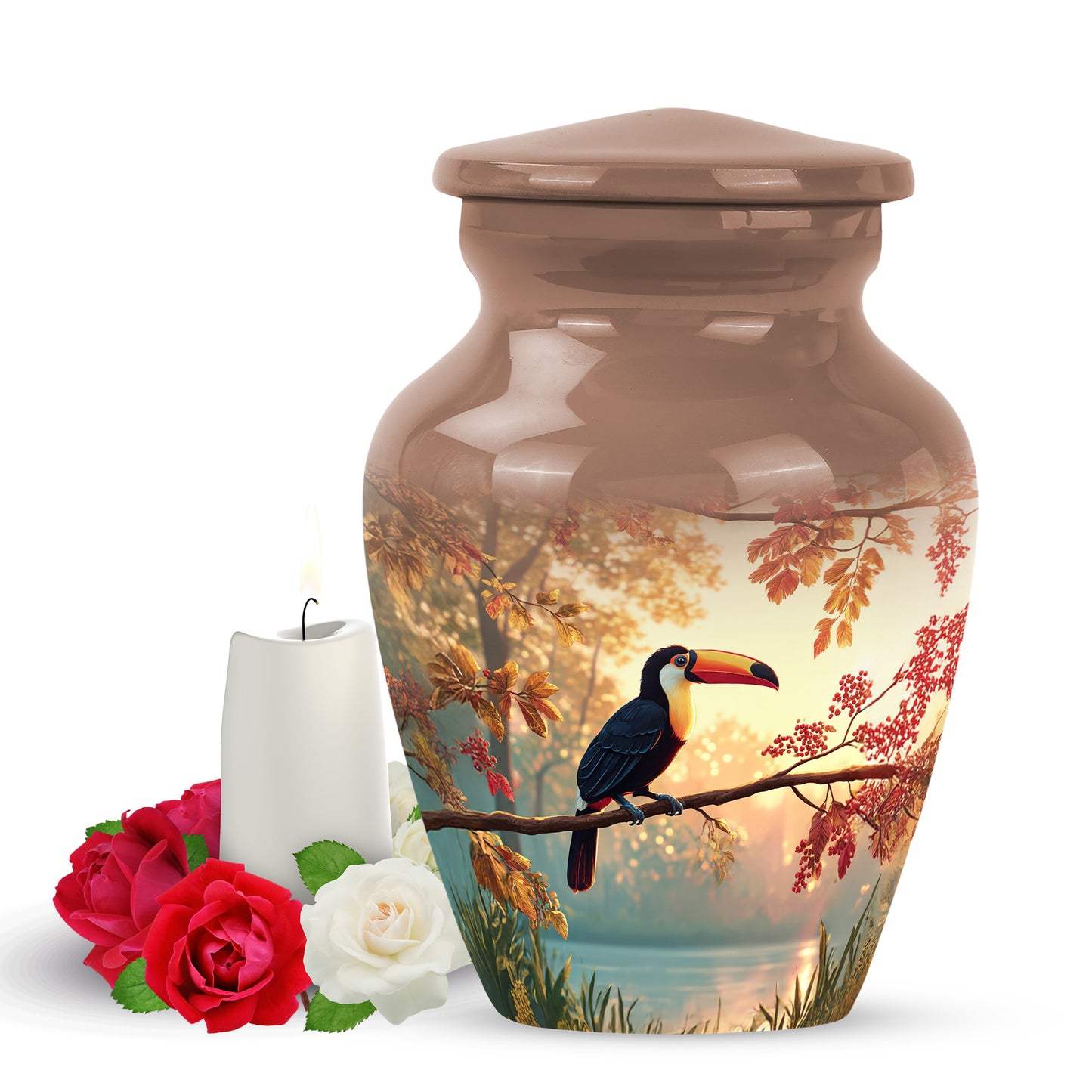 Illustrious Hornbill Memorial Cremation Urns - Gold 10-inch, 200 cu in - Yatskia