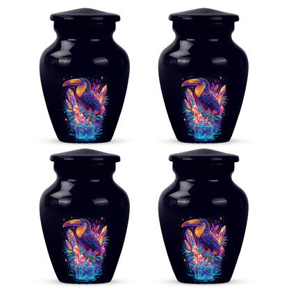 Soft Blue Hornbill Cremation Urn side profile showing urn shape - traditional hornbill engraving with hand-polished finish - 10 inch aluminum urn for cremated remains