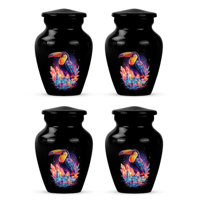 Deep Black Hornbill Cremation Urn side profile showing urn shape - timeless hornbill motif etched into premium metal - 10 inch aluminum urn for cremated remains
